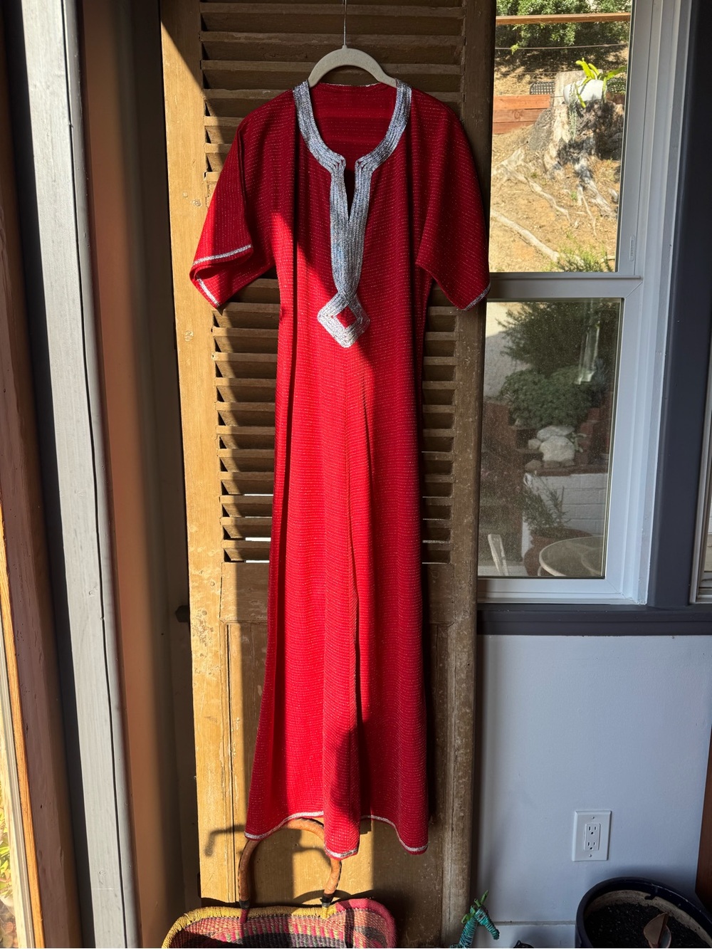Vintage Red Maxi Dress with Silver Trim